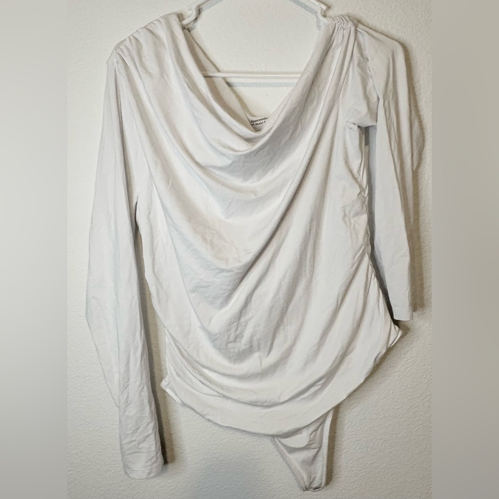 Abercrombie & Fitch White Drape Neck Bodysuit